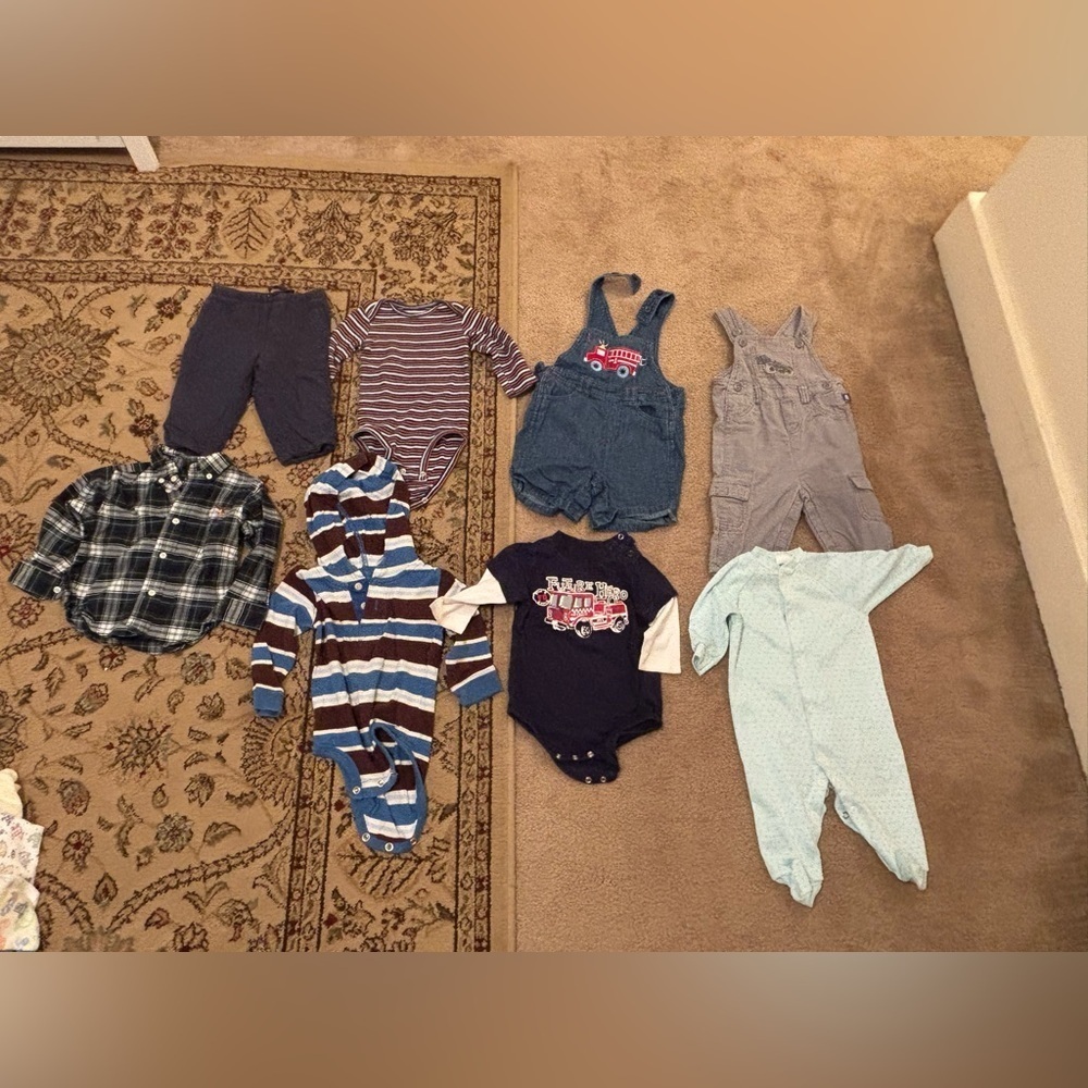 Baby Clothing Set with Stripes and Plaid lot of 8 sizes ranging from 6-12 months